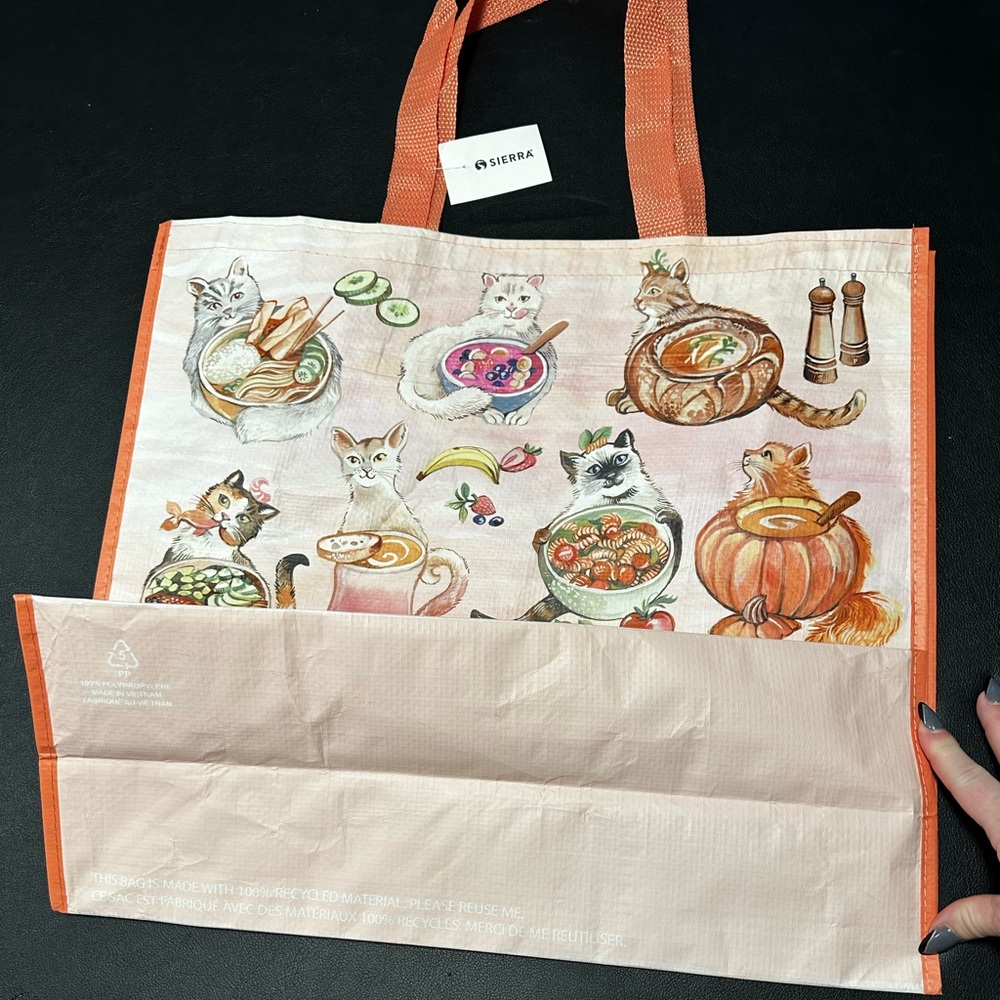 Sierra Cat & Soup Printed Tote Bag in Peach Orange - Picture 2 of 4